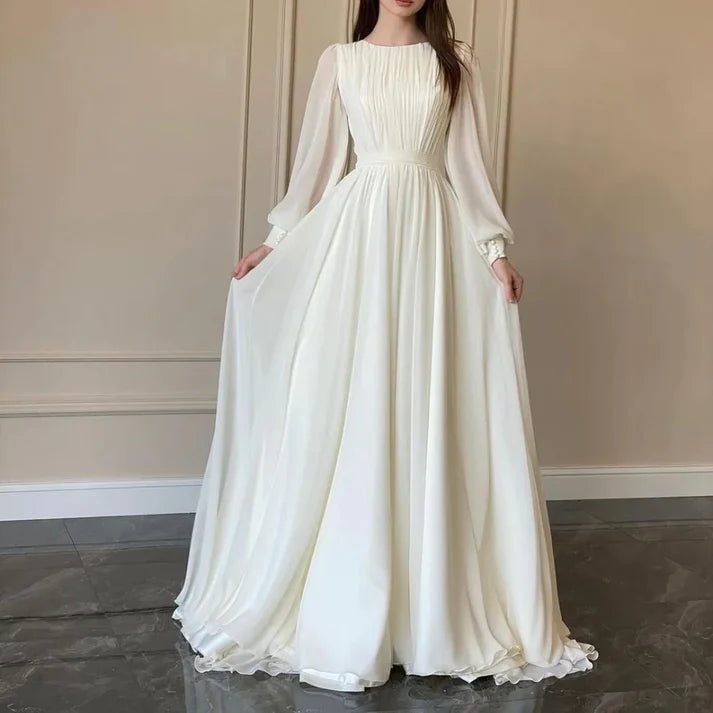 Luolandi Elegant A-Line Long Sleeves Modest Long Dress Charming Evening Dress Party Dress